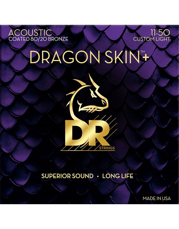 dr-strings-dragon-skin-da8-11-coated-80-20-bronze-chordes-akoustikis-kitharas.011.050-custom-enlarge DR Strings Dragon Skin+ DA8-11 Coated 80/20 Bronze Χορδές Ακουστικής Κιθάρας .011 -.050 Custom-Light - Image 1