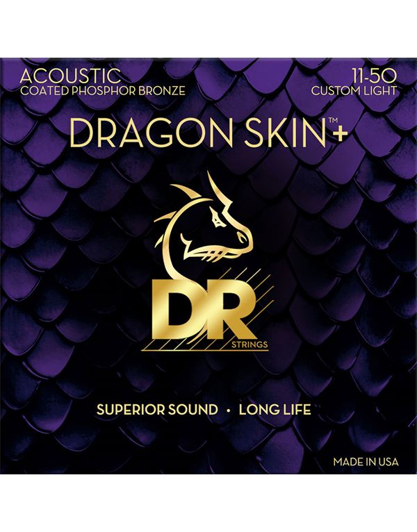 dr-strings-dragon-skin-dap-11-coated-phosphor-bronze-chordes-akoustikis-kitharas.011.050-custom-enlarge DR Strings Dragon Skin+ DAP-11 Coated Phosphor Bronze Χορδές Ακουστικής Κιθάρας .011 -.050 Custom-Light - Image 1