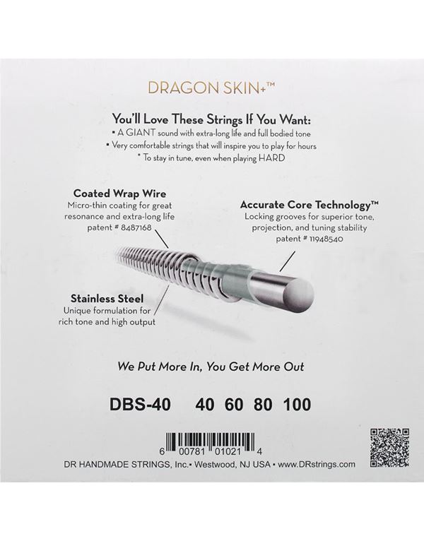 dr-strings-dragon-skin-dbs-40-coated-stainless-steel-chordes-ilektrikou-basou.040.100-light-enlarge DR Strings Dragon Skin+ DBS-40 Coated Stainless Steel Χορδές Ηλεκτρικού Μπάσου .040-.100 Light, Long Scale - Image 1