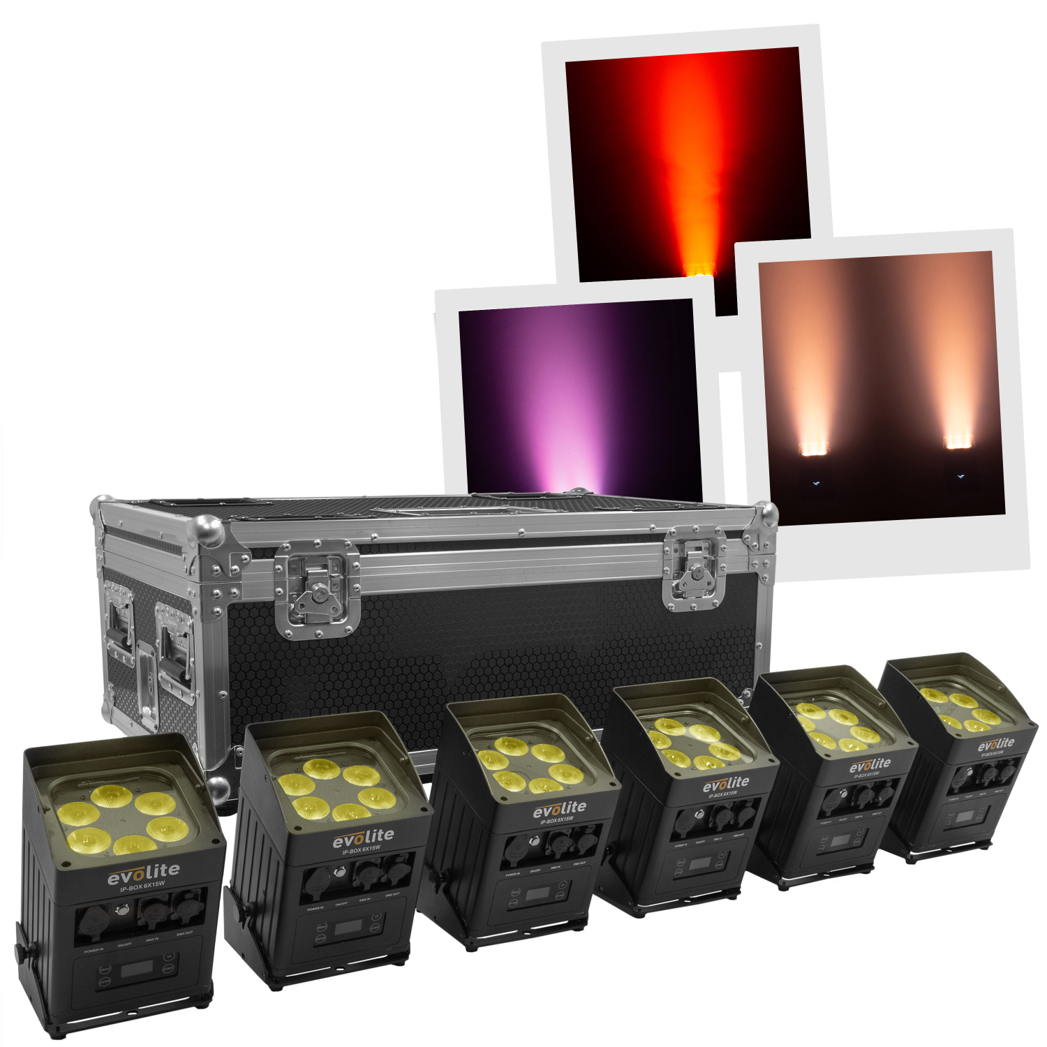 ipbox-6x15w-pack-evolite-set-led-probole EVOLITE IPBOX 6X15W PACK | Σετ 6x Αρχιτεκτονικοί Προβολείς 6X15W RGBWA με Flight Case - Image 1