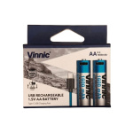 VINNIC USB ΑΑ 1600mah 1,5V Επαναφορτιζόμενες μπαταρίες (2 τεμ. + καλώδιο φόρτισης)